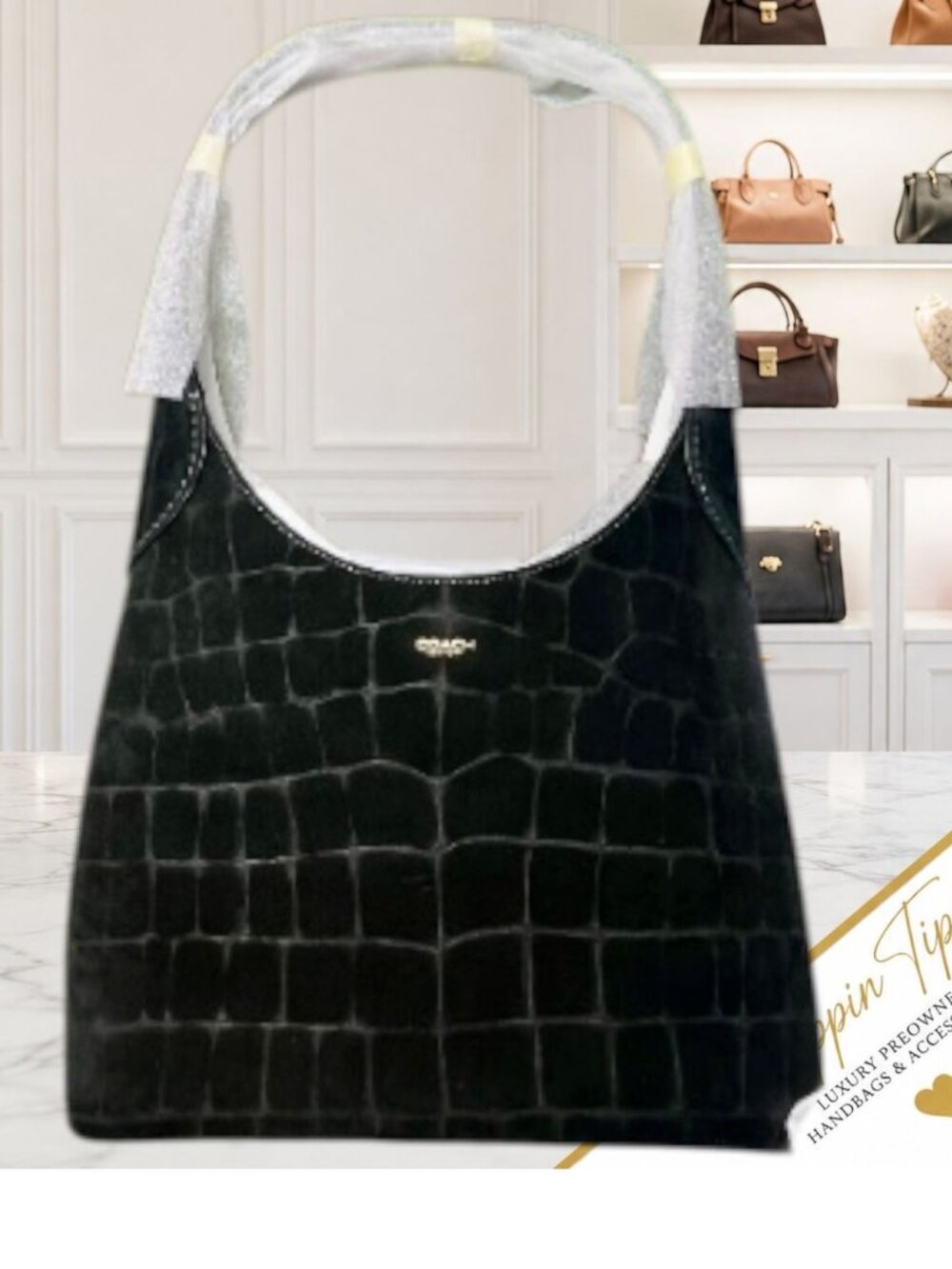NEW COACH Black Croc-Embossed Suede and leather Brooklyn 28  84A222N